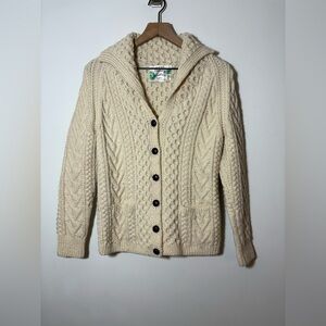 Blarney Sweater Cream 100% Wool Cardigan Ireland Aran Handknit Sz M fisherman
